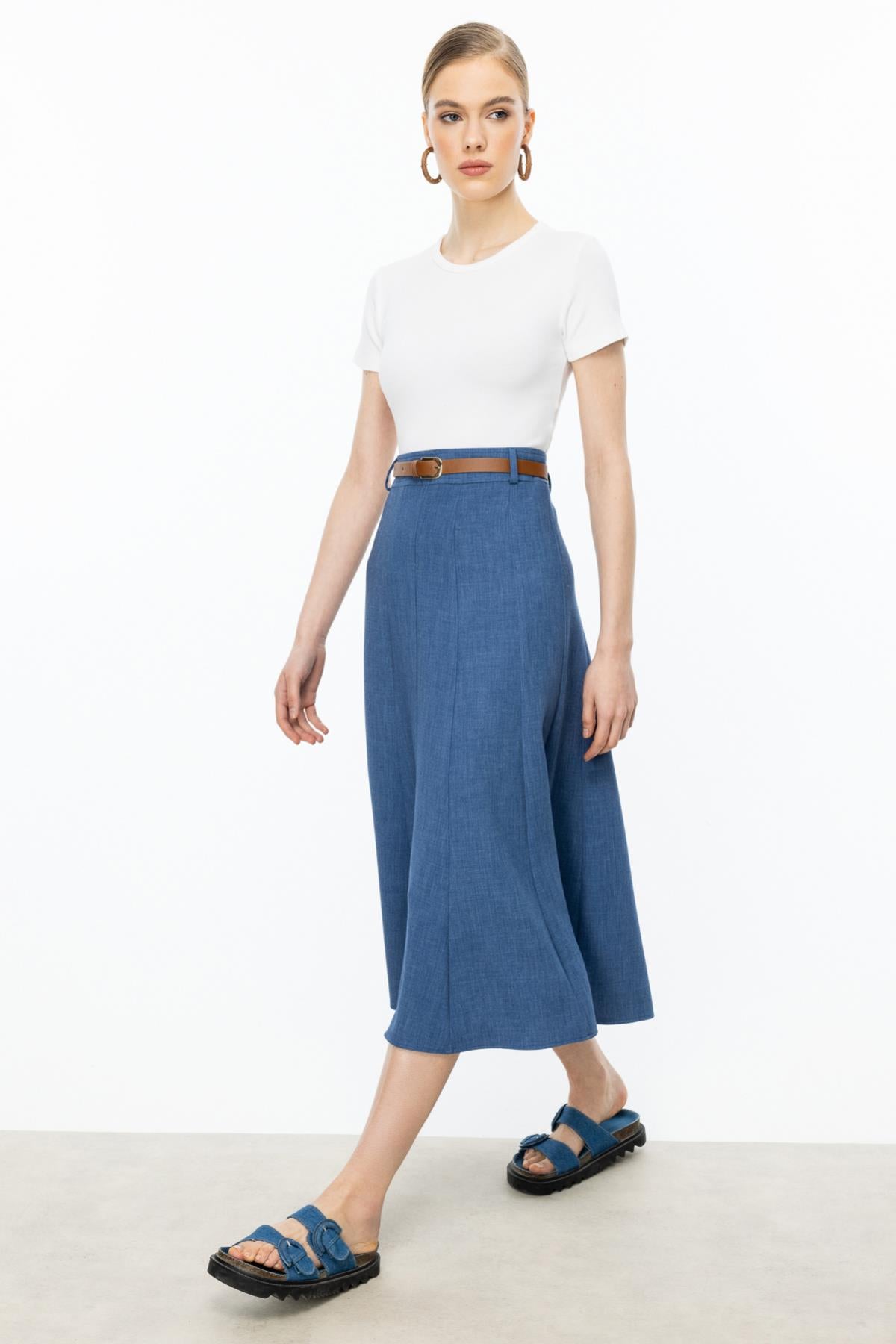 Midi Length Split Bell Skirt