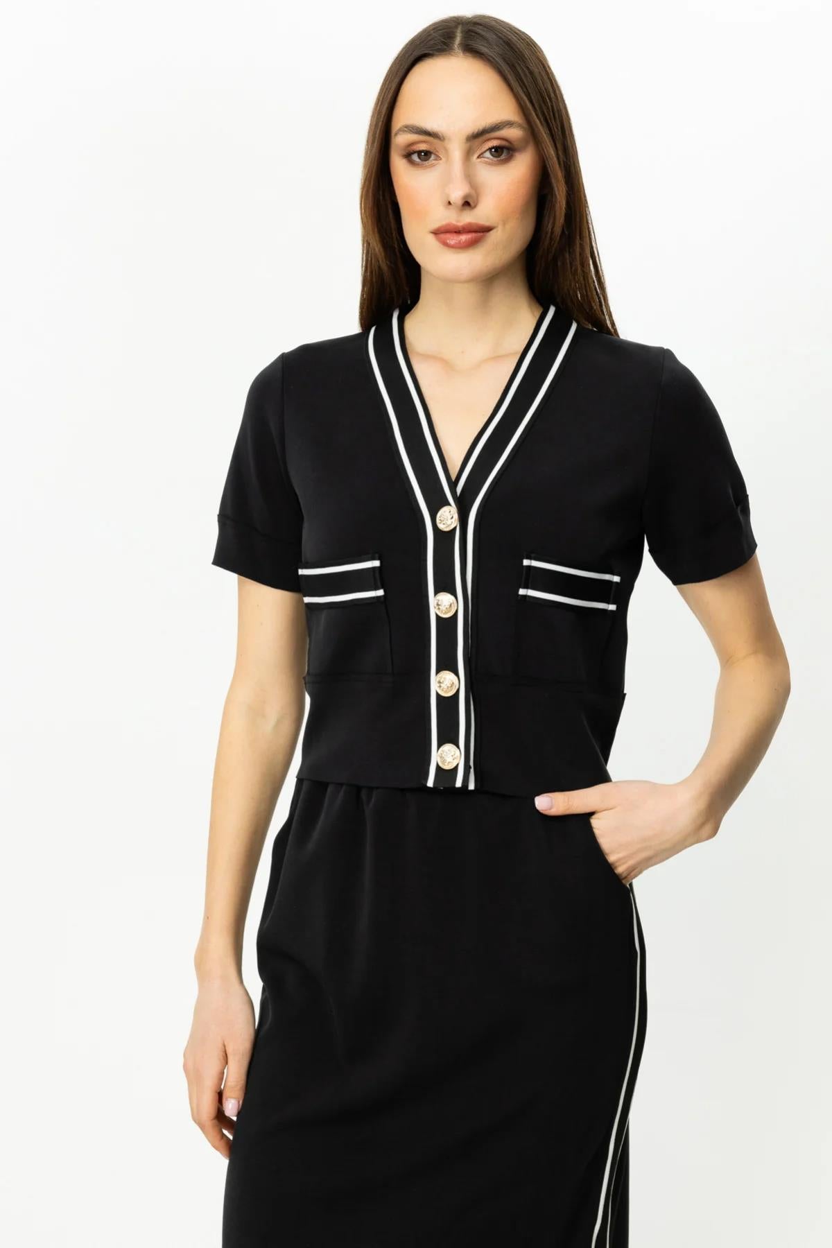 Pocket Detailed Ribbed Short Sleeve Blouse
