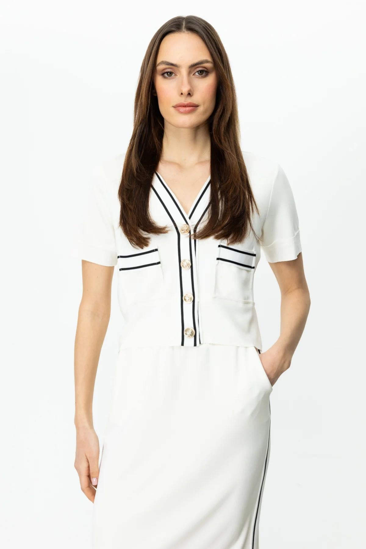 Pocket Detailed Ribbed Short Sleeve Blouse