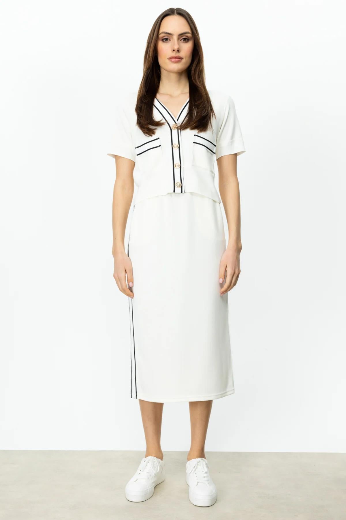 Pocket Detailed Ribbed Short Sleeve Blouse