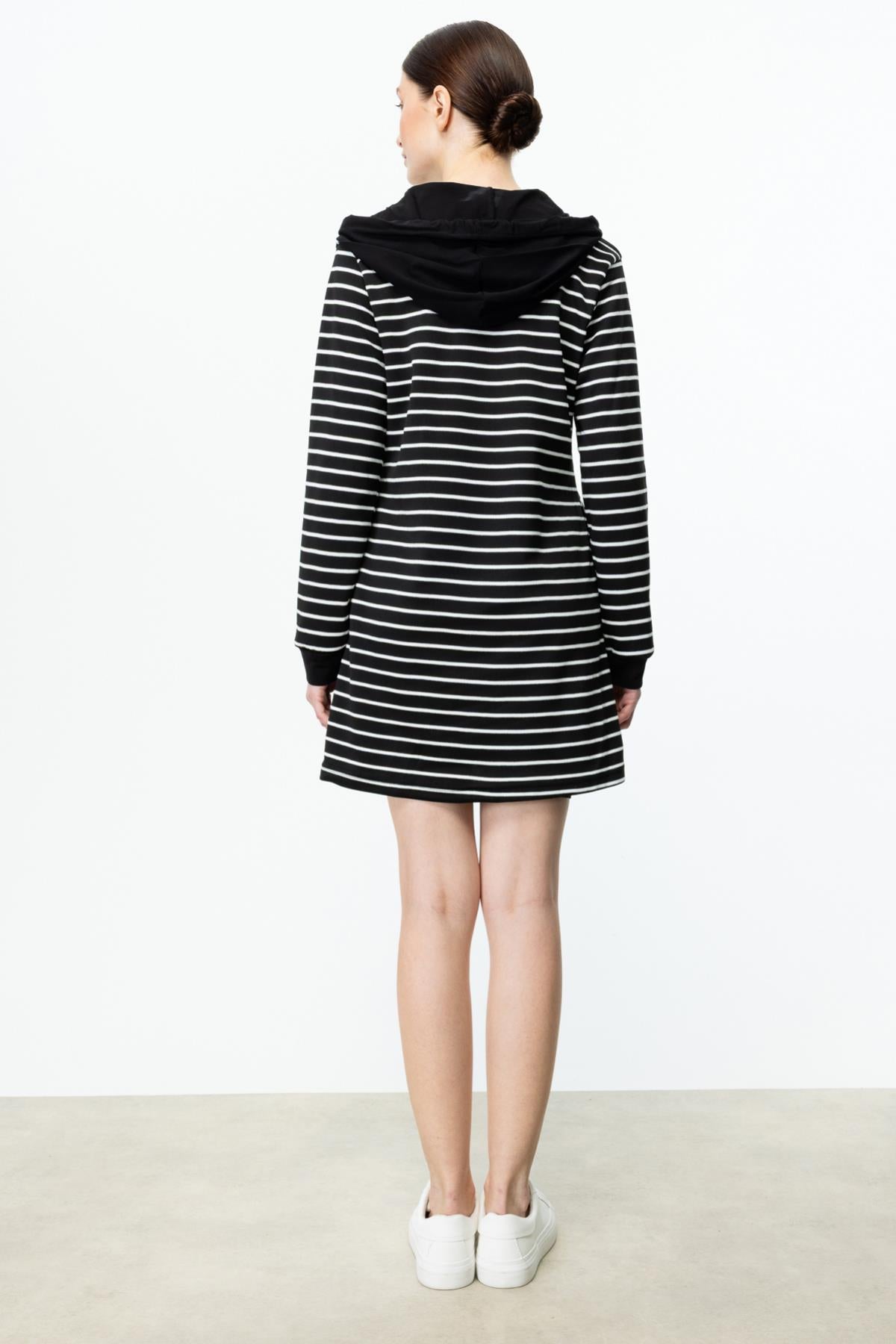 Striped Tunic with Collar Zipper Detail