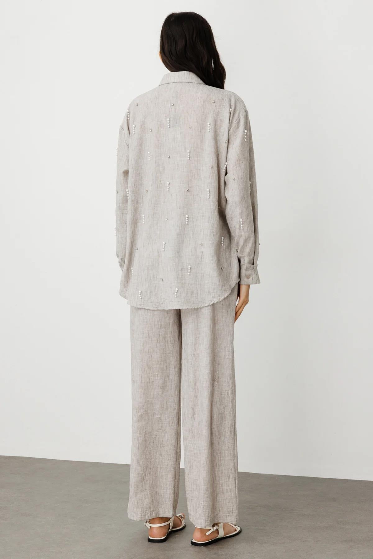 Önü İncili Oversize Gömlek