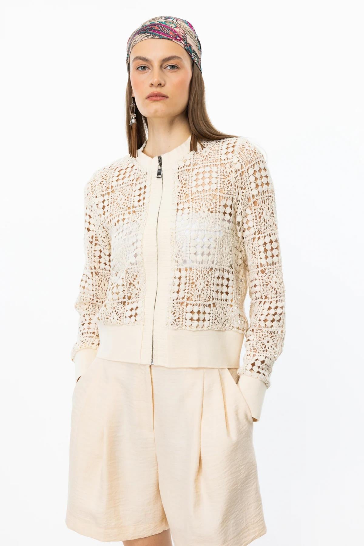 Lace Zippered Cardigan