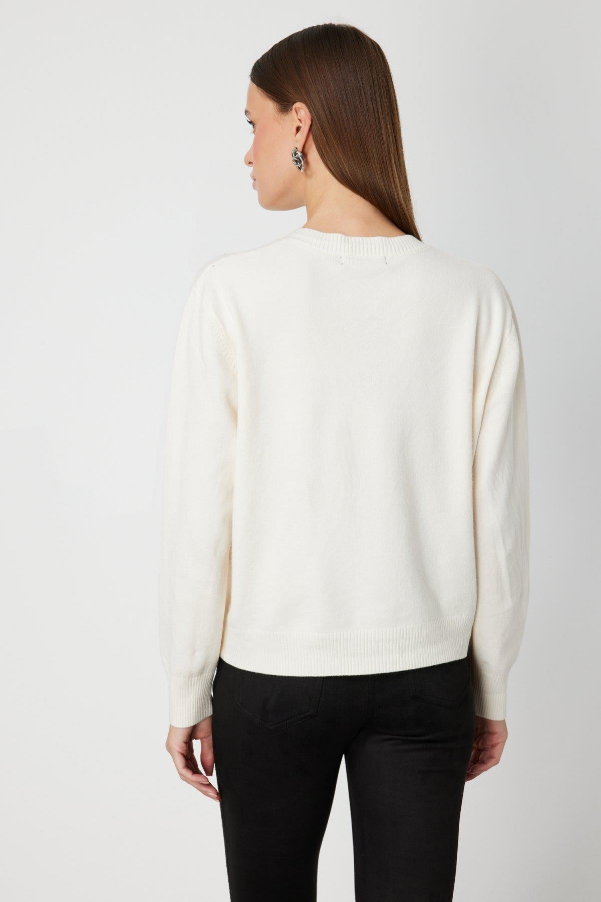 Taş Detaylı Sıfır Yaka Triko Hırka