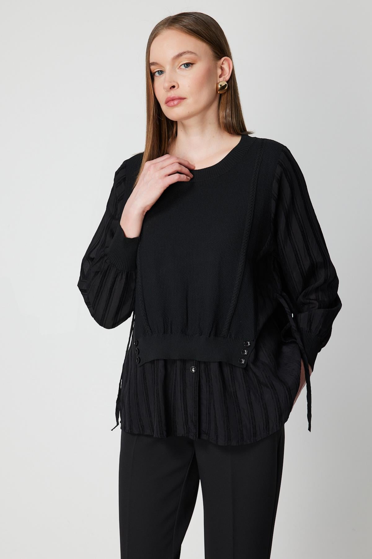 Süveter Görünümlü Düğmeli Bluz