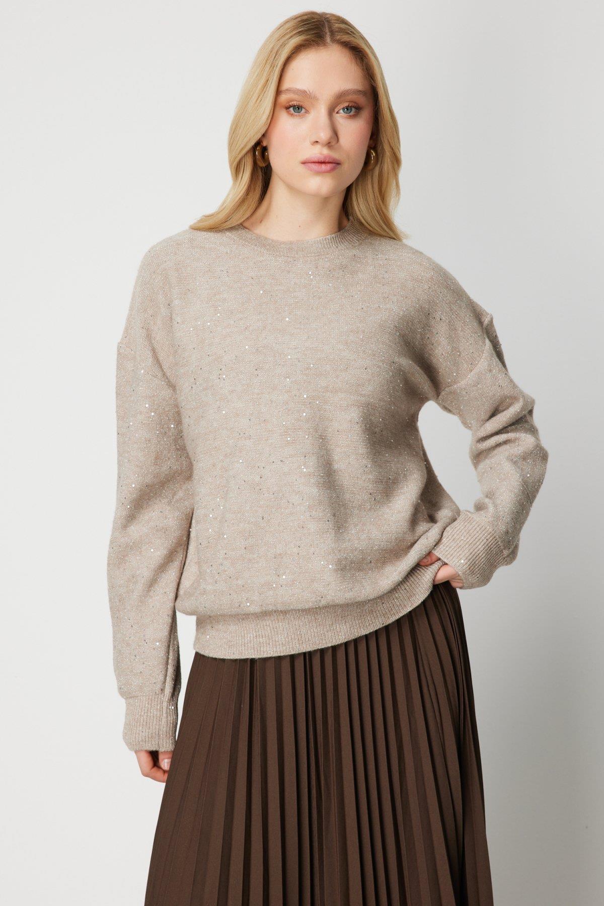 Sıfır Yaka Simli Triko Kazak