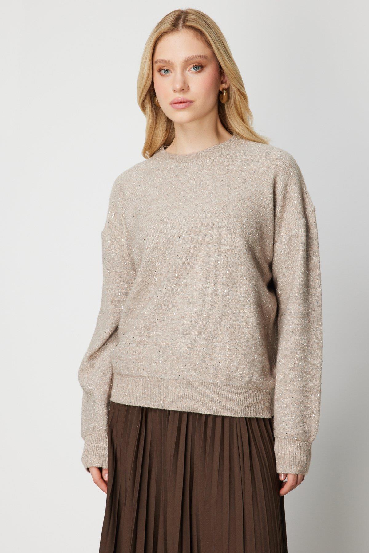 Sıfır Yaka Simli Triko Kazak