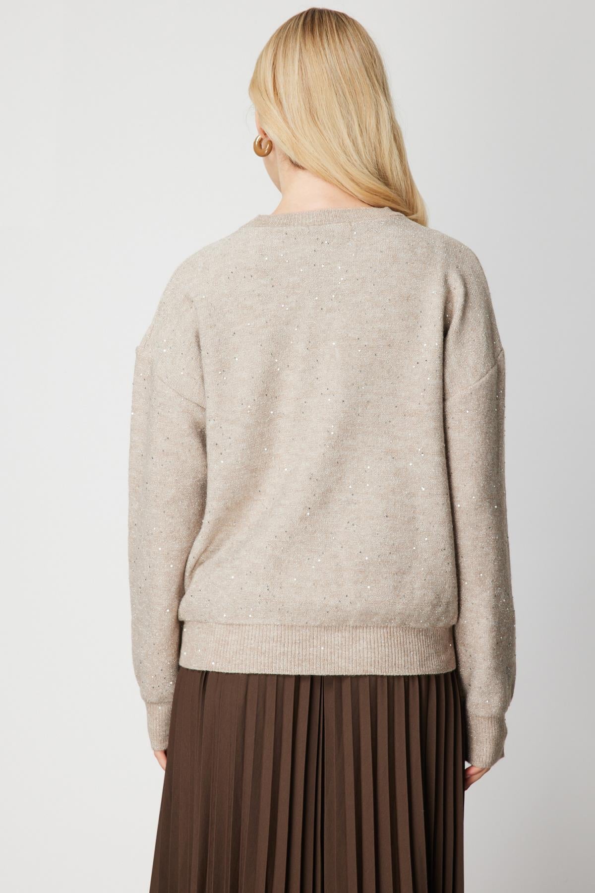 Sıfır Yaka Simli Triko Kazak