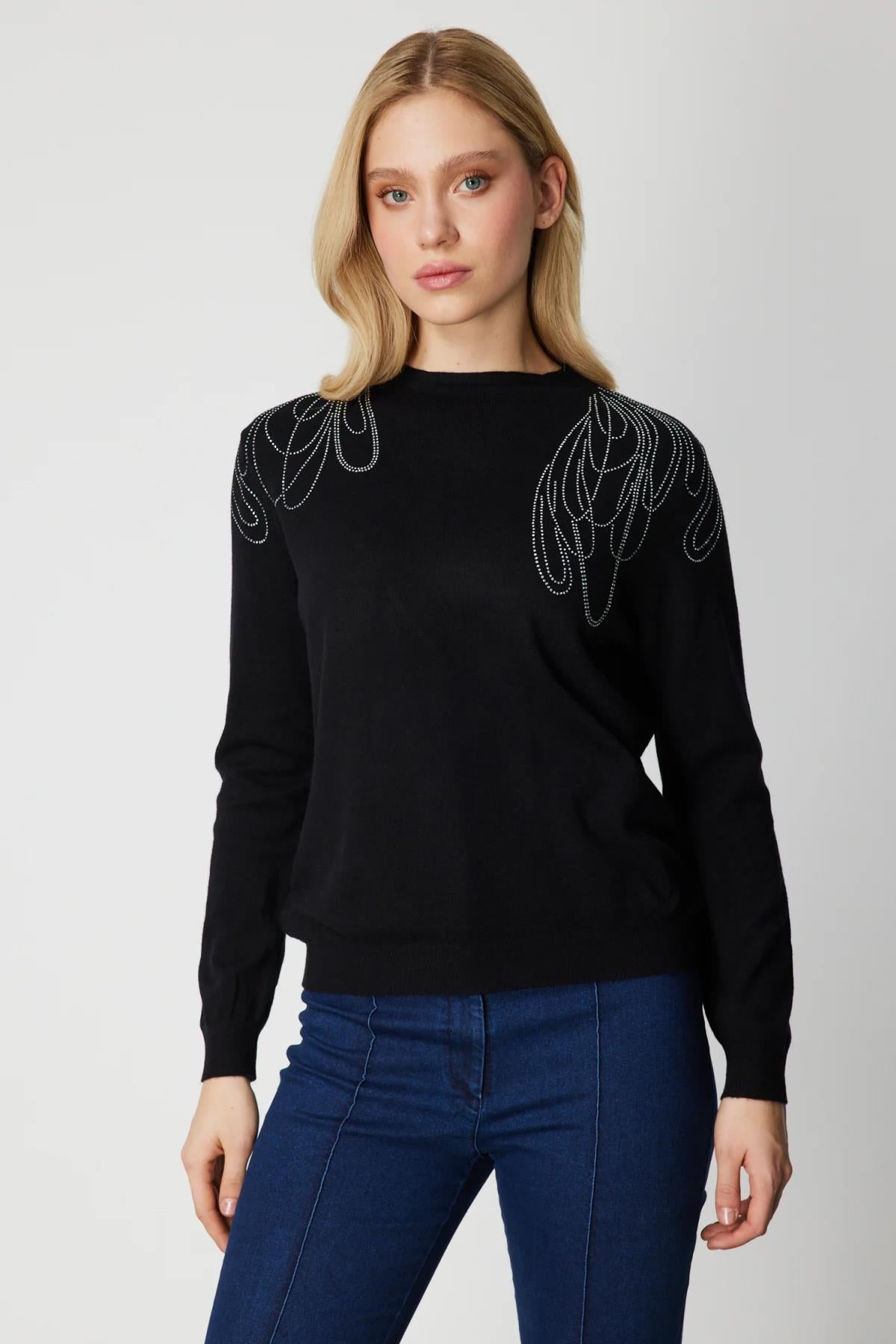 Taş İşleme Desenli Triko Kazak