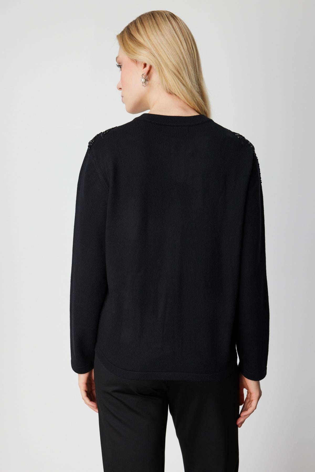 Taş İşleme Desenli Triko Hırka