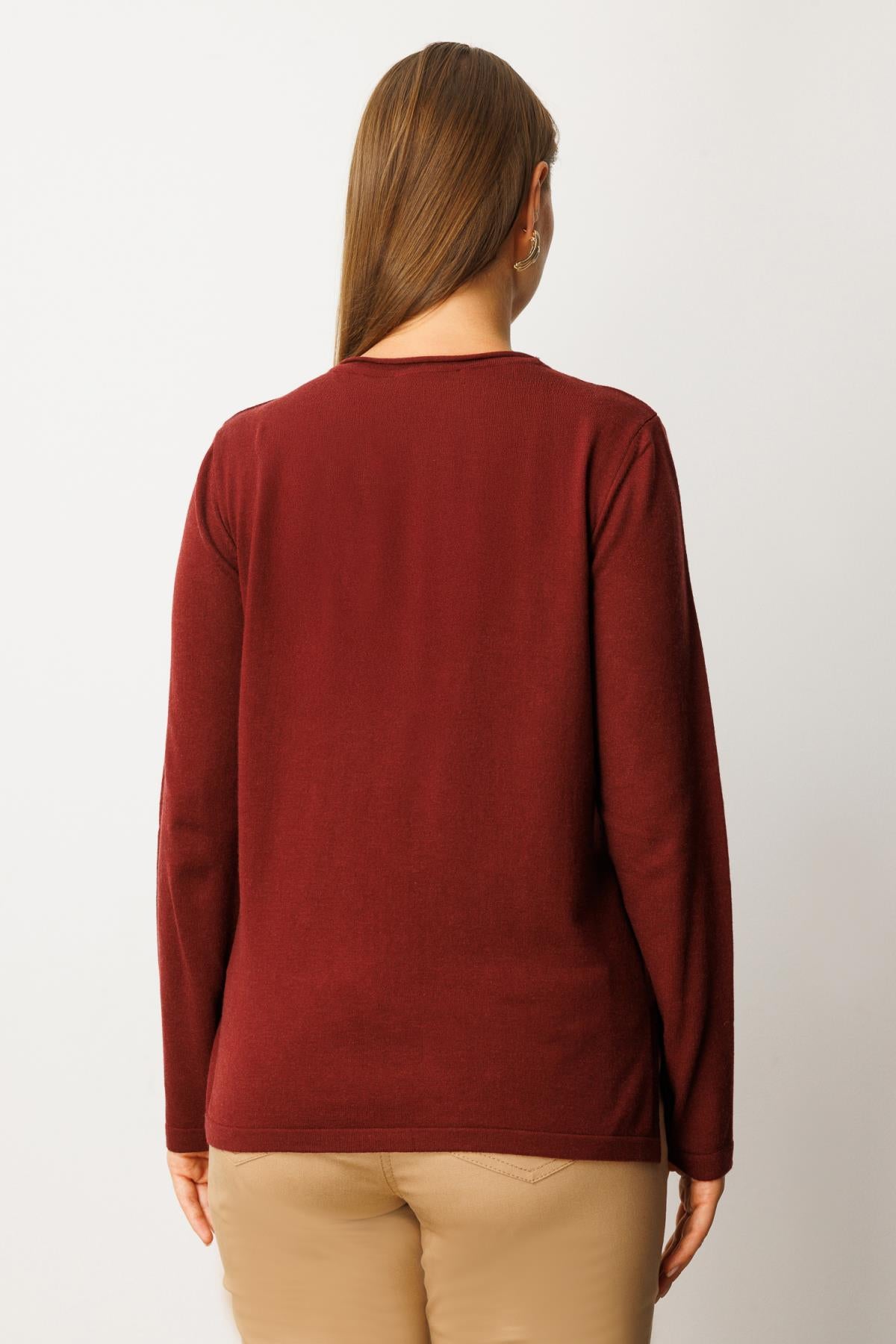 Sıfır Yaka Boncuk Detaylı Triko Büyük Beden Kazak