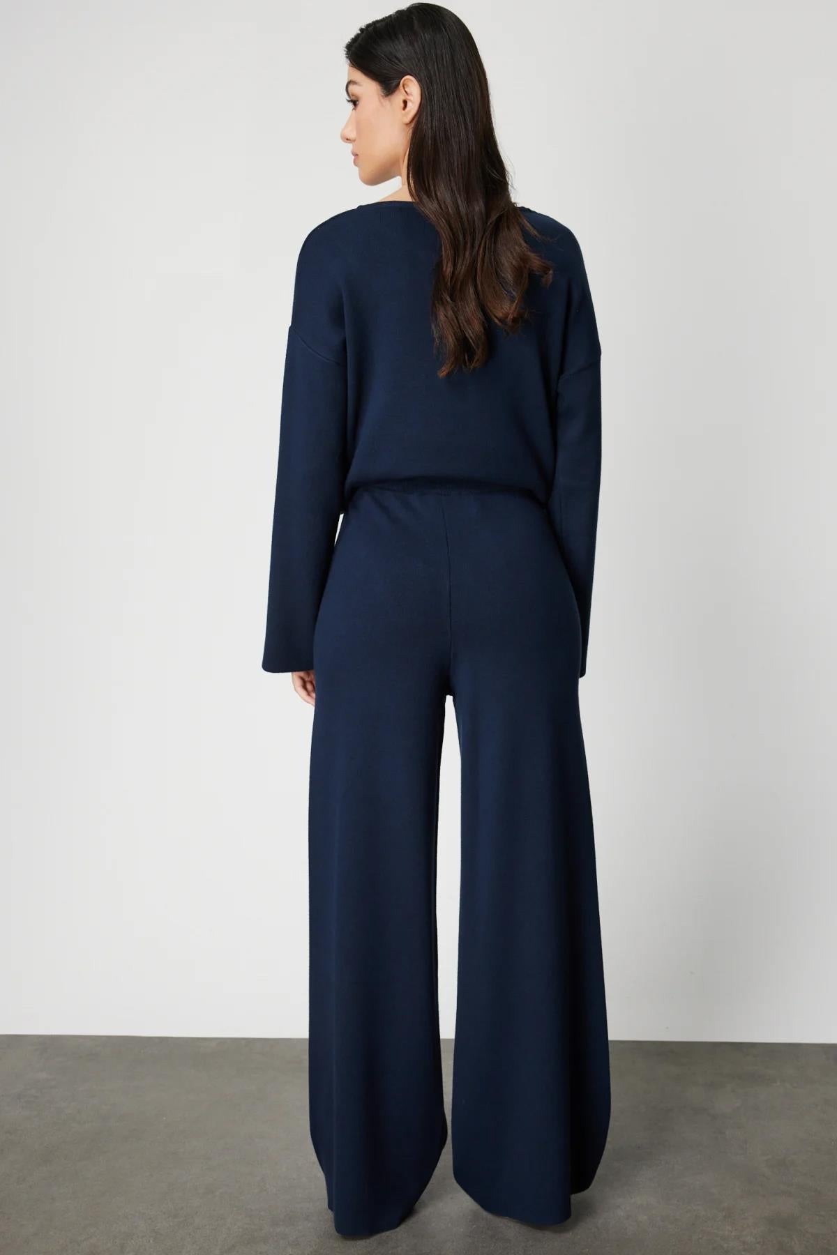 Beli Lastikli Bol Paça Triko Pantolon