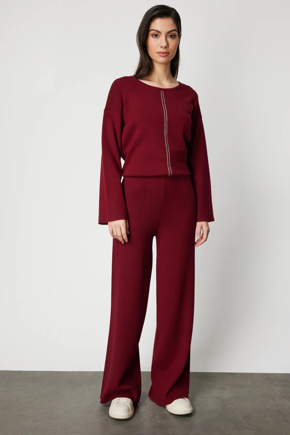 Beli Lastikli Bol Paça Triko Pantolon