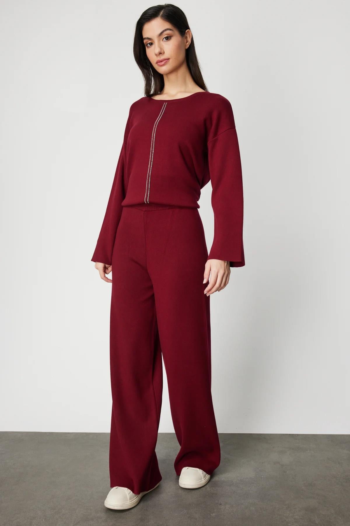 Beli Lastikli Bol Paça Triko Pantolon