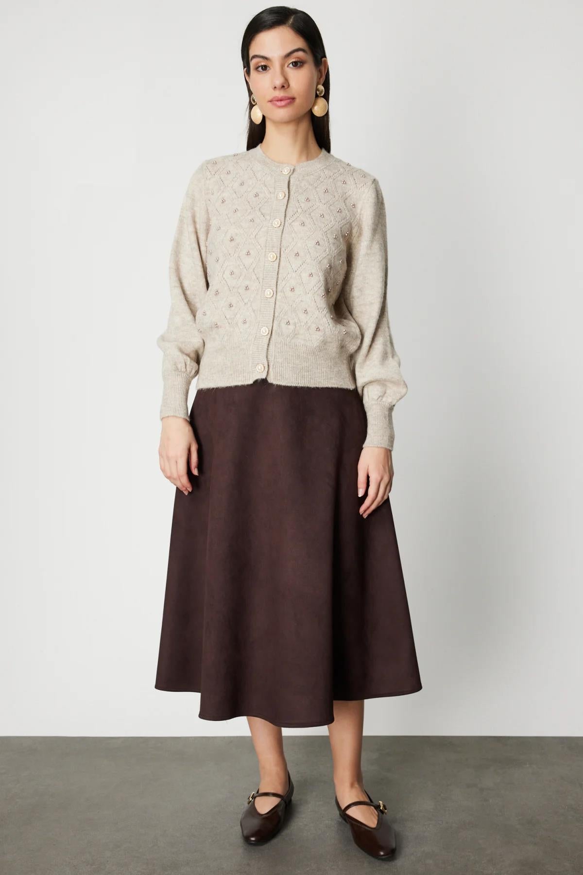 İnci Düğmeli Triko Hırka