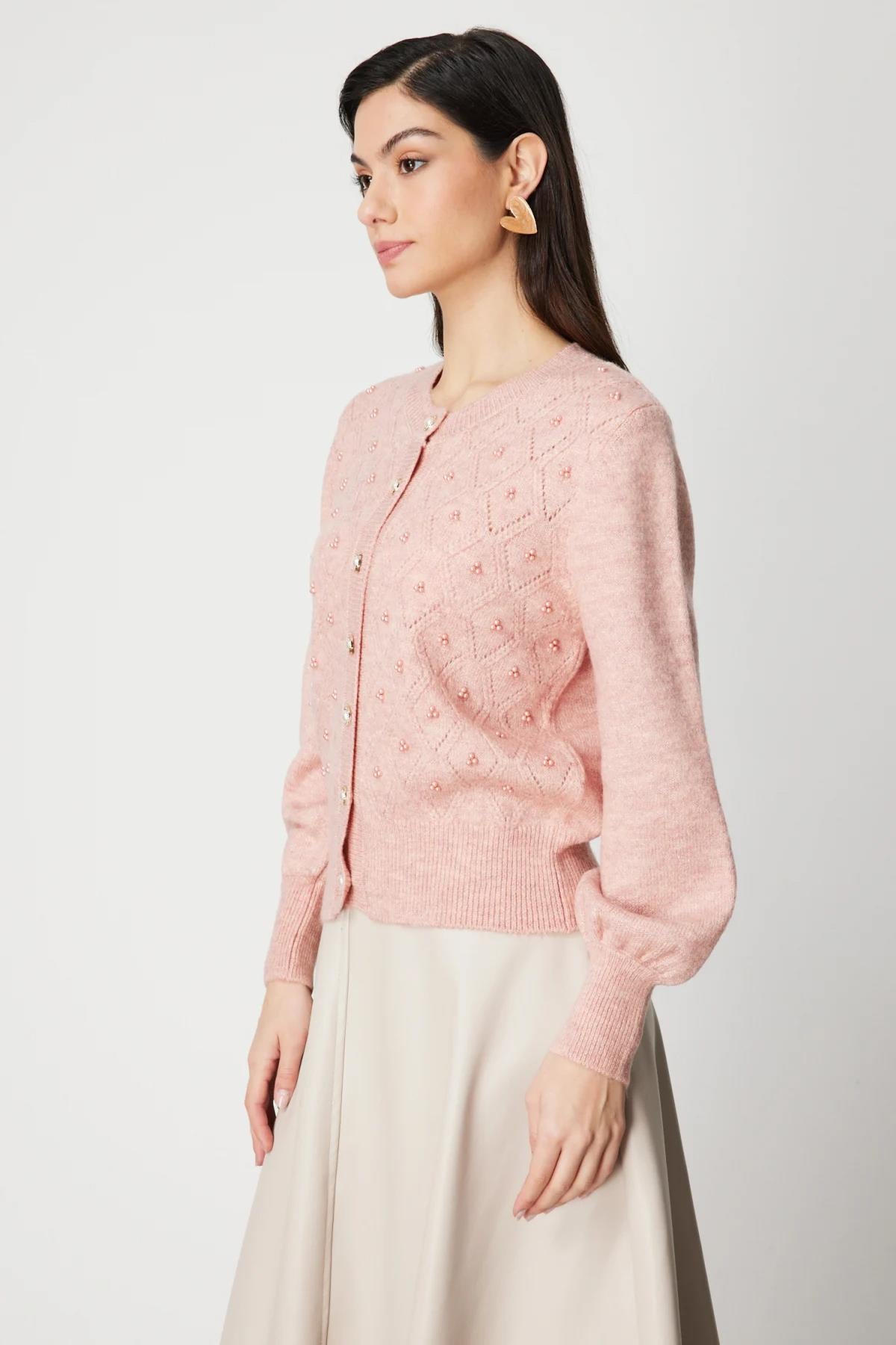 İnci Düğmeli Triko Hırka