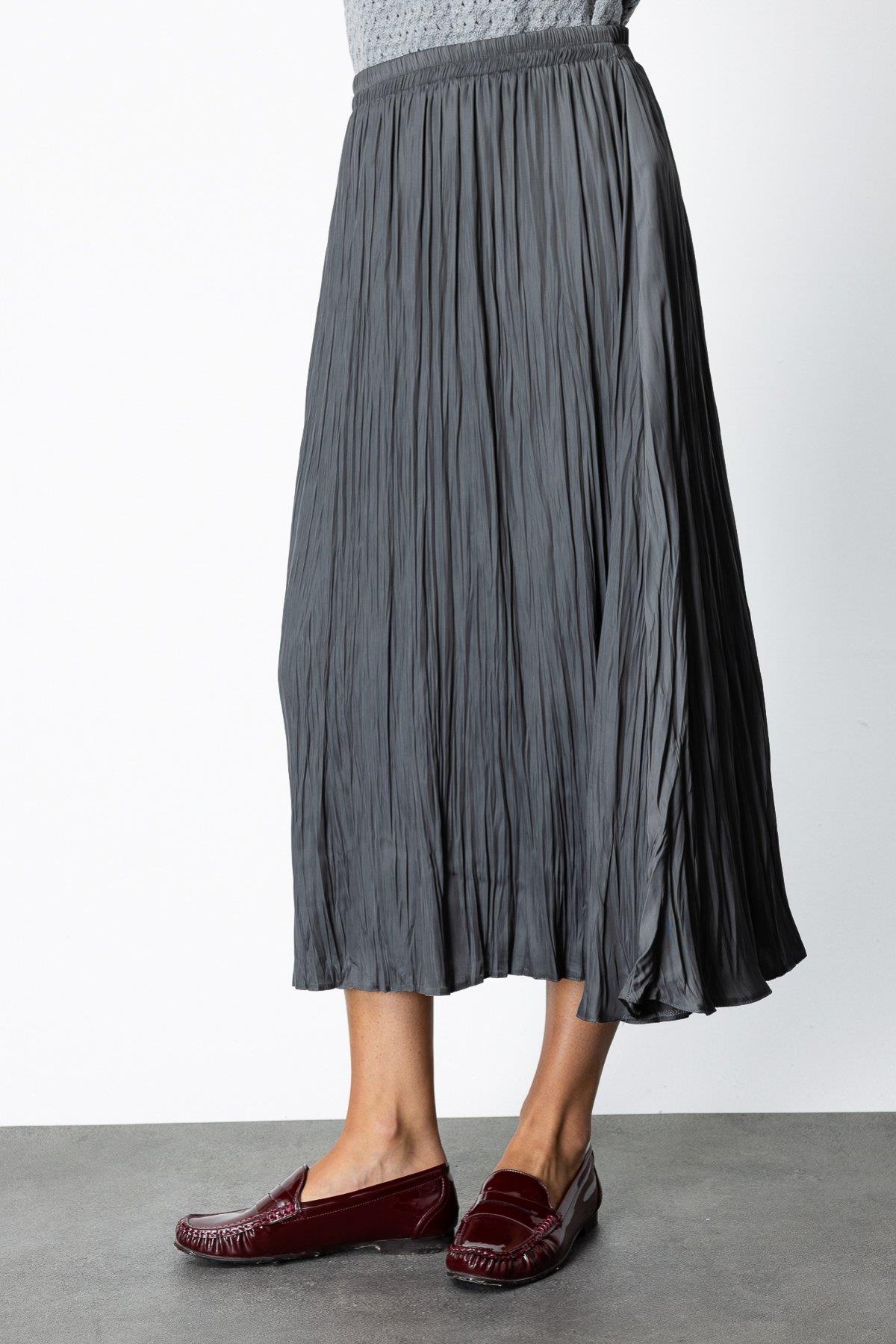 Kırışık Görünümlü Midi Etek