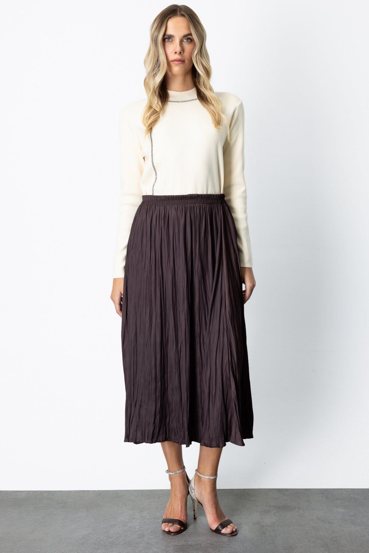 Kırışık Görünümlü Midi Etek