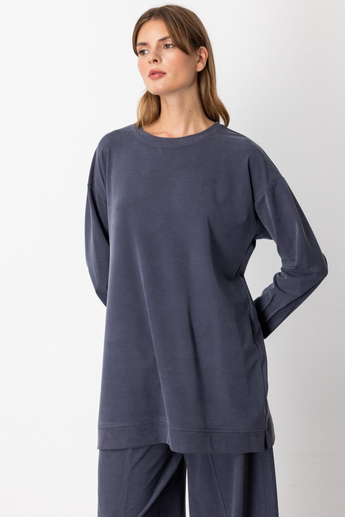 Sıfır Yaka Kolları Dikiş Detaylı Tunik