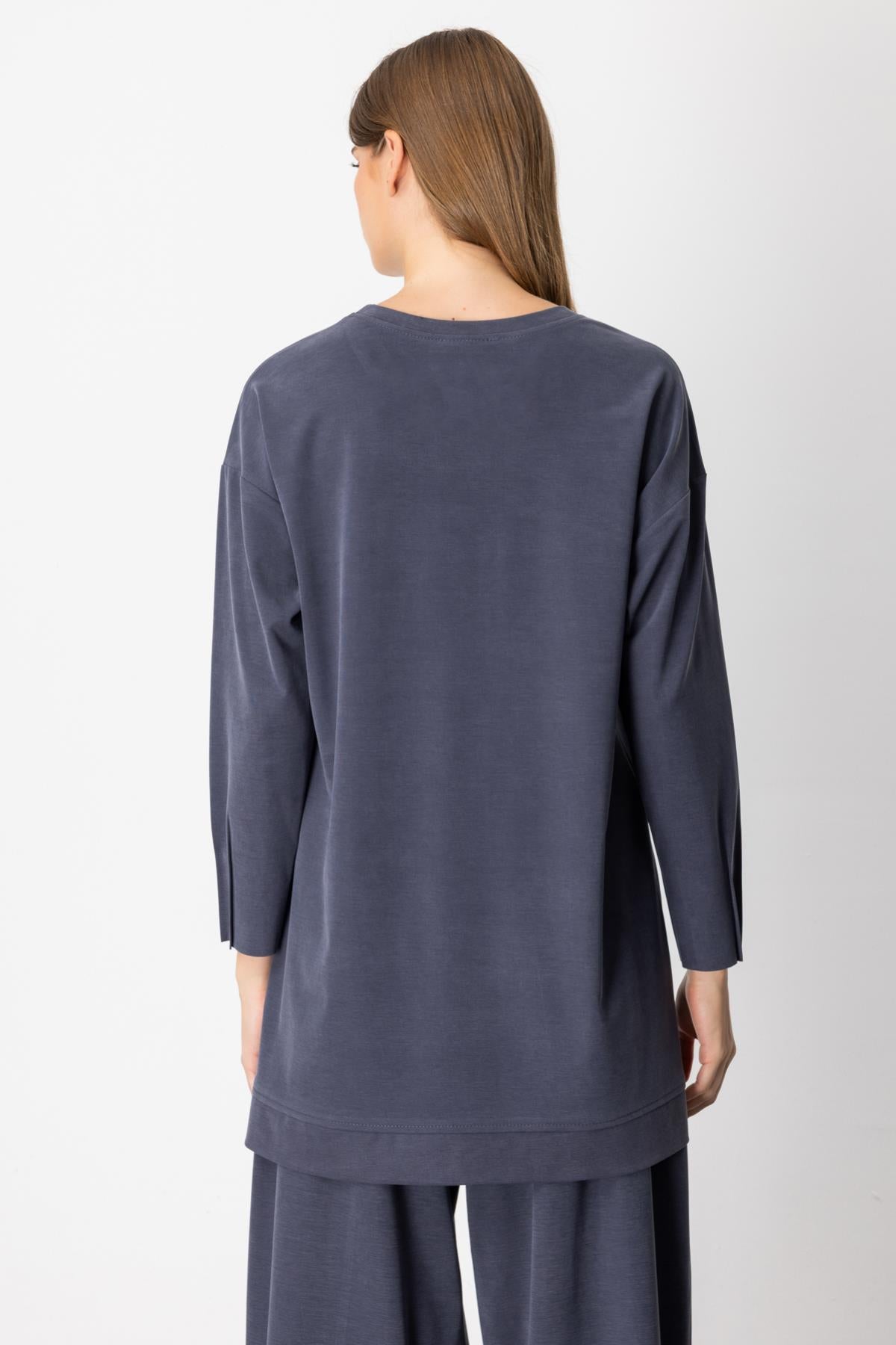 Sıfır Yaka Kolları Dikiş Detaylı Tunik