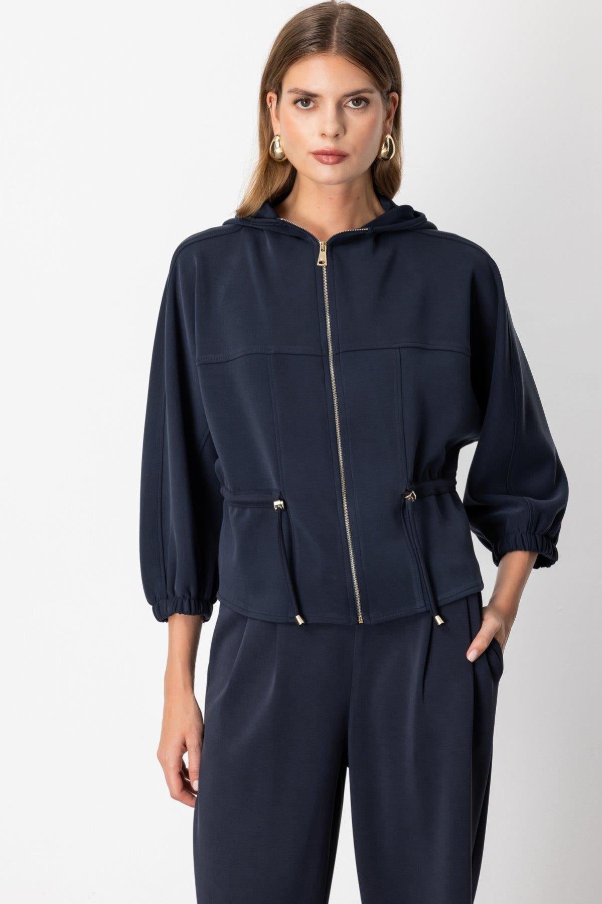 Hooded Zippered Tie-Waist Jacket
