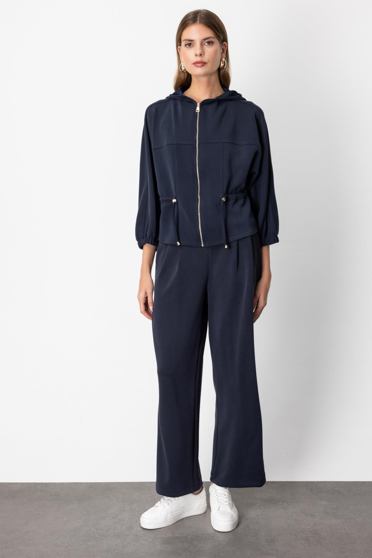 Hooded Zippered Tie-Waist Jacket