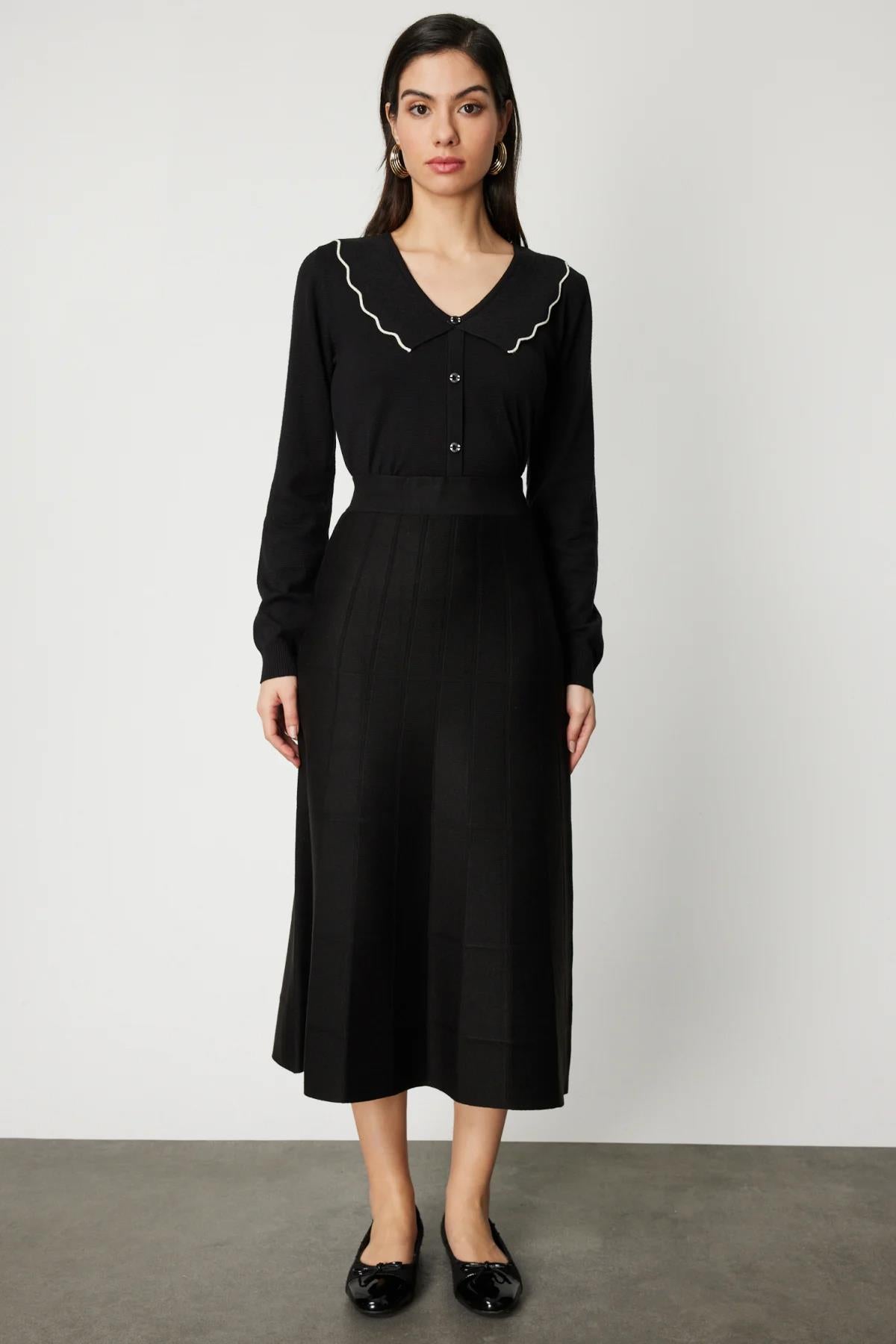 Dikişli Midi Boy Triko Etek