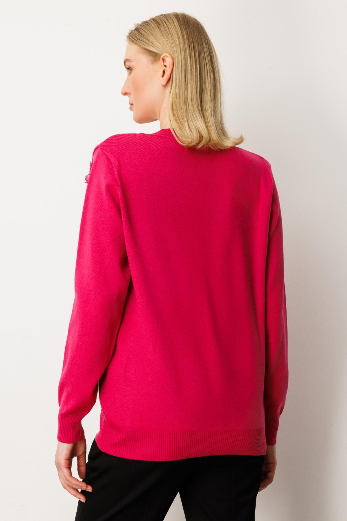 V Yaka Şerit Kırçıllı Triko Kazak