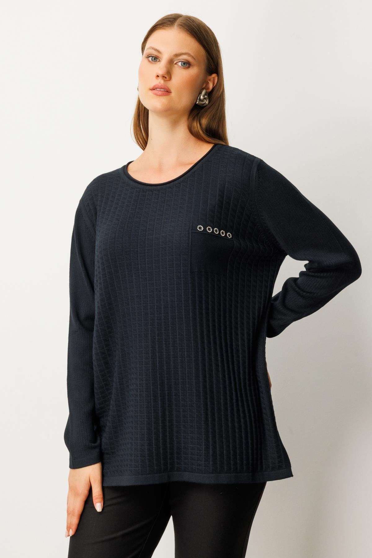 Cebi Taşlı Triko Büyük Beden Kazak