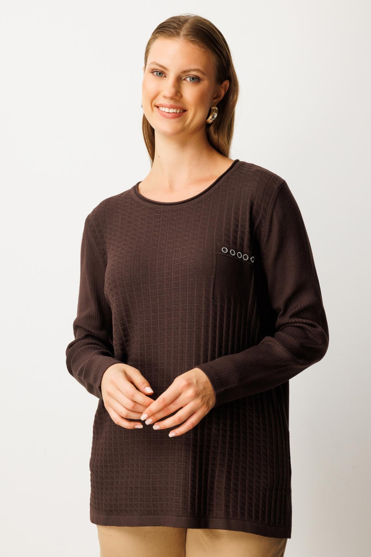 Cebi Taşlı Triko Büyük Beden Kazak