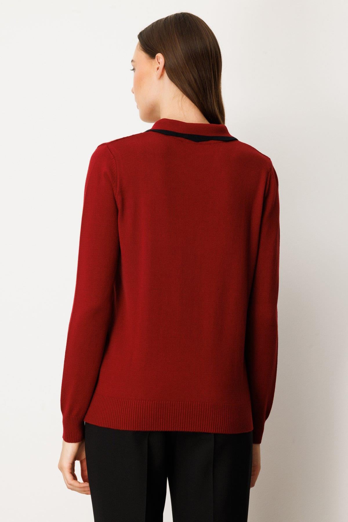 Gömlek Yaka Aksesuar Detaylı Triko Kazak