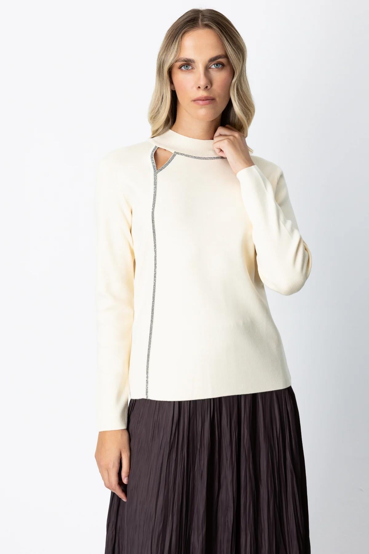 Pencere Detaylı Taşlı Kazak