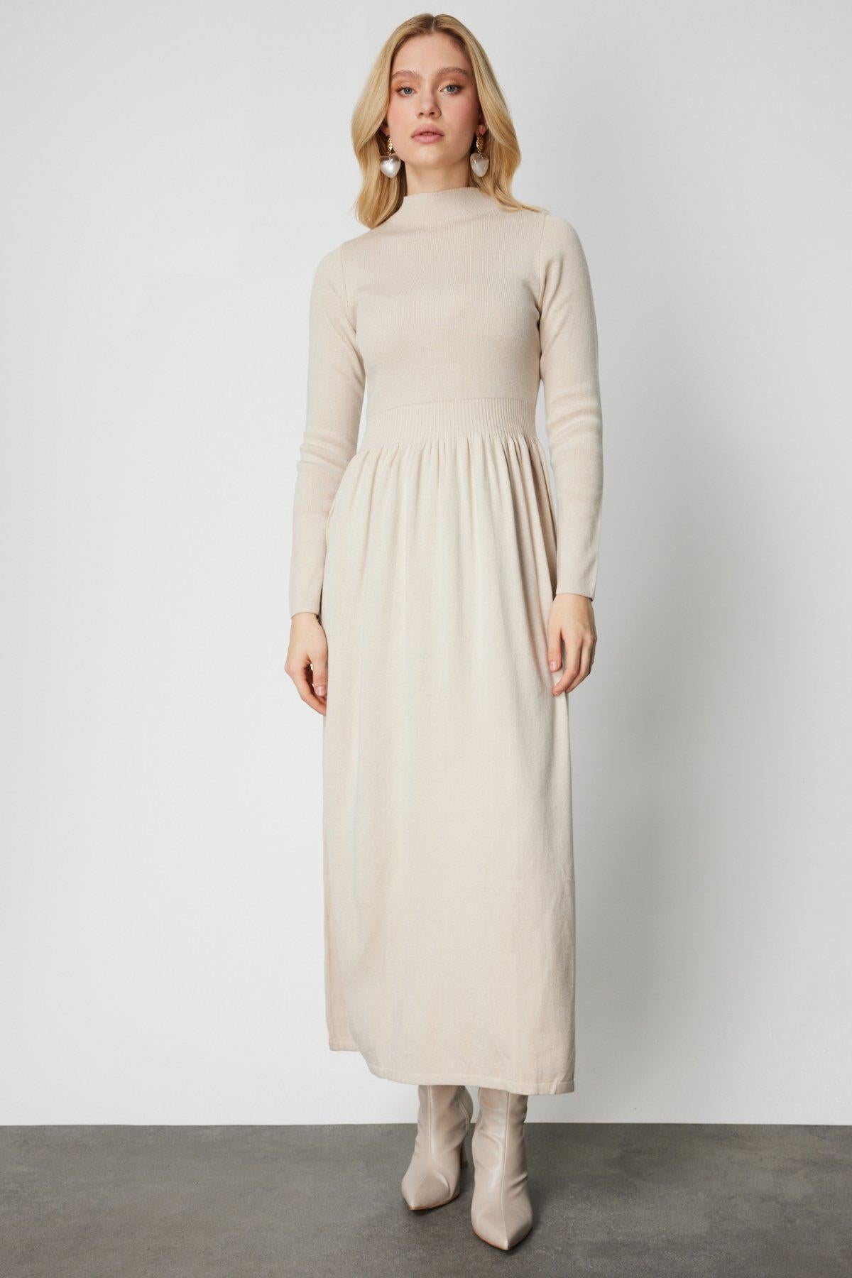 Elastic Waist Maxi Length Knit Dress