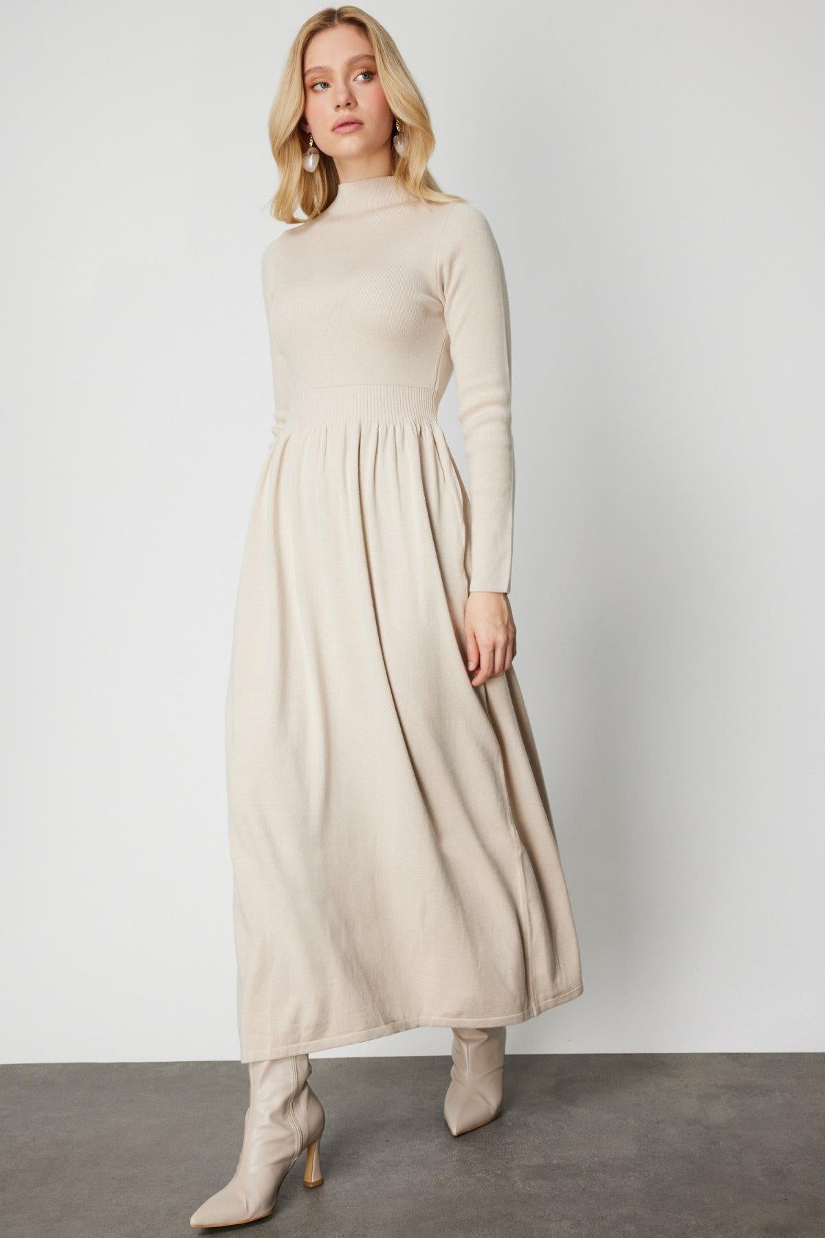 Elastic Waist Maxi Length Knit Dress