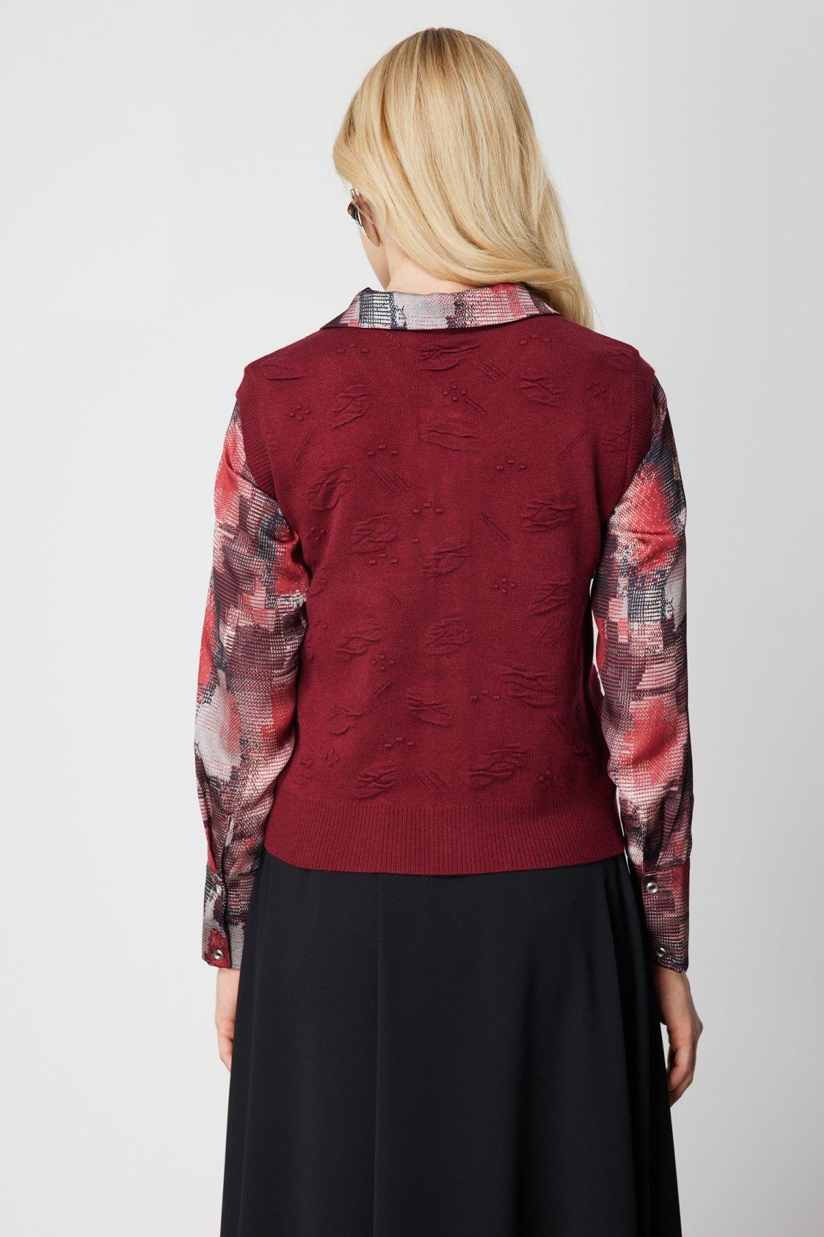 Sıfır Yaka Kabartma Desenli Triko Yelek