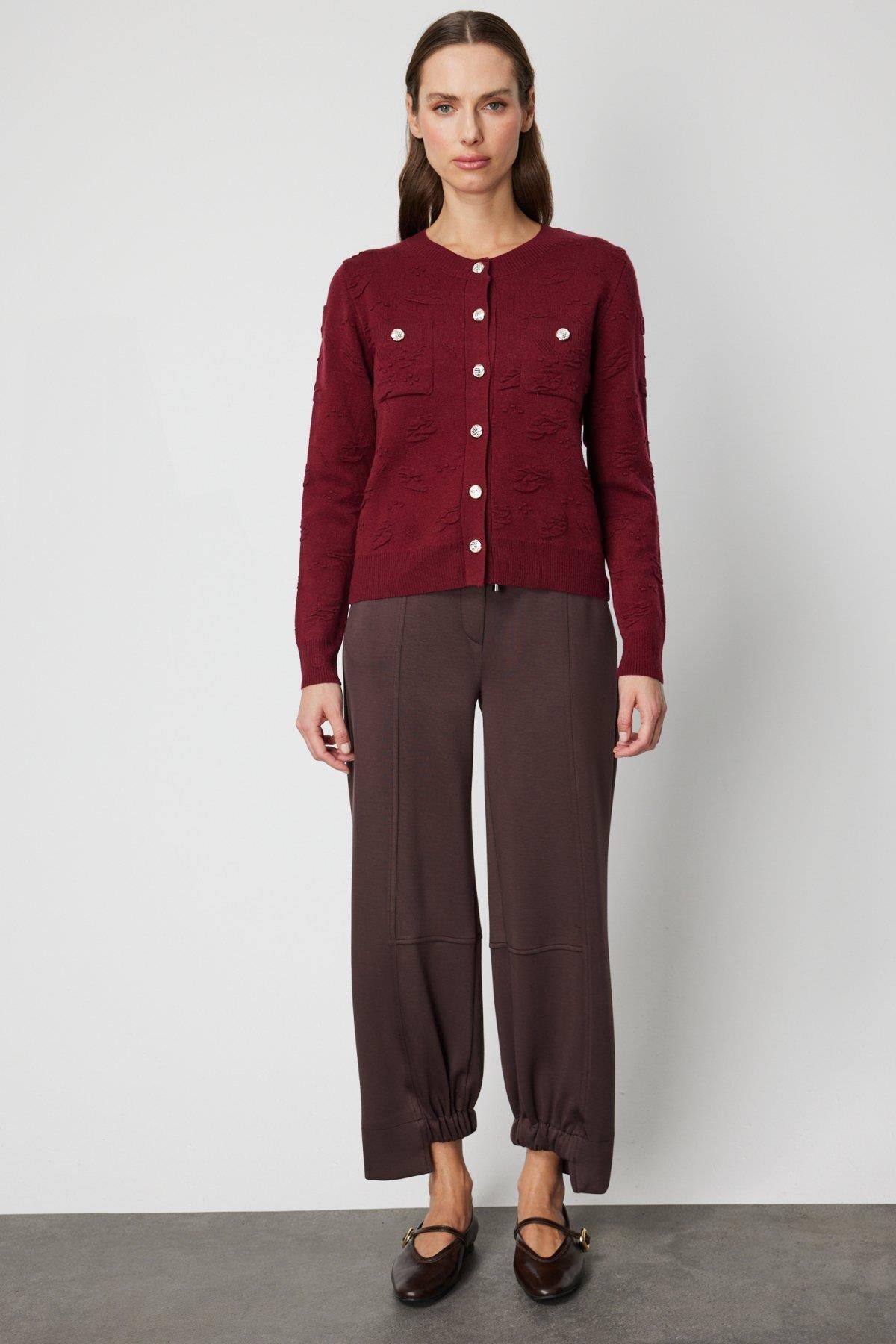 Triko Kabartma Desenli Sıfır Yaka Hırka