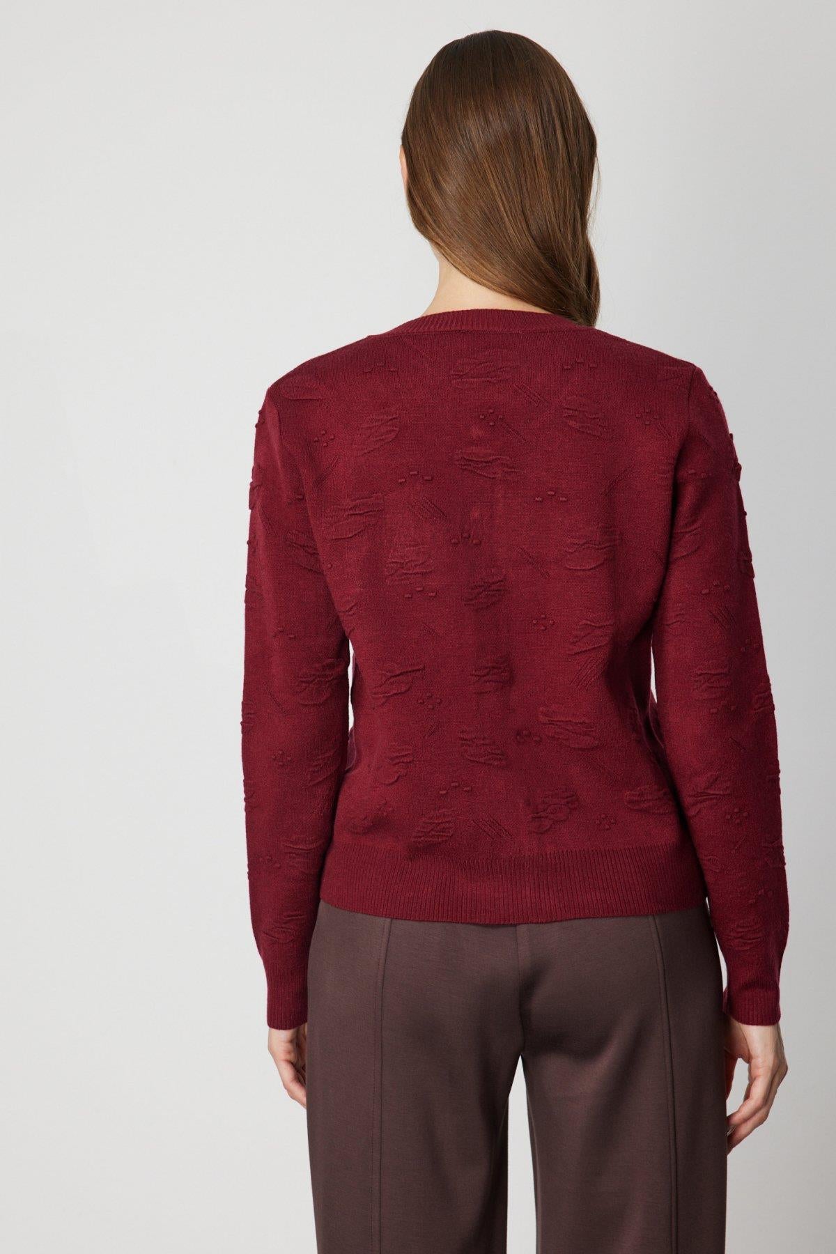 Triko Kabartma Desenli Sıfır Yaka Hırka