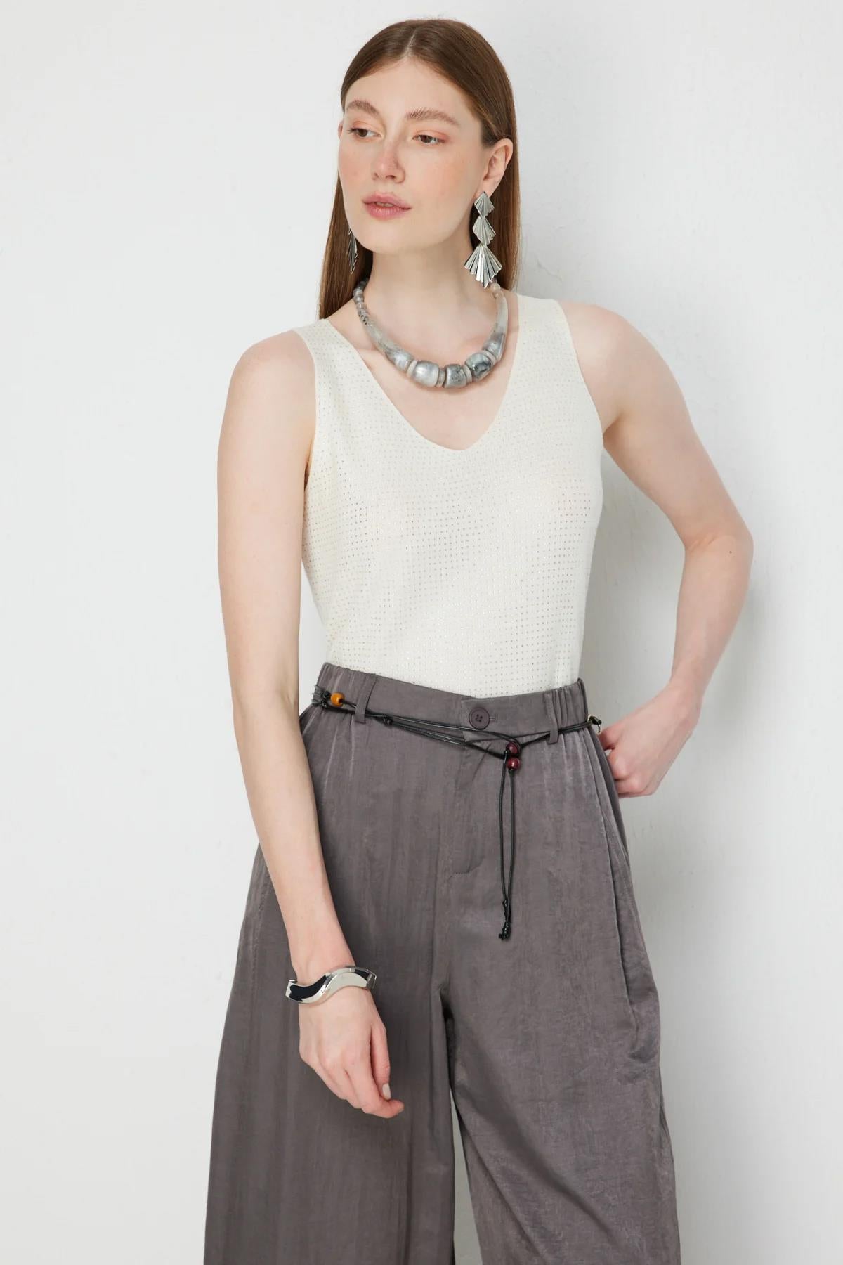 V-Neck Embellished Sleeveless Blouse