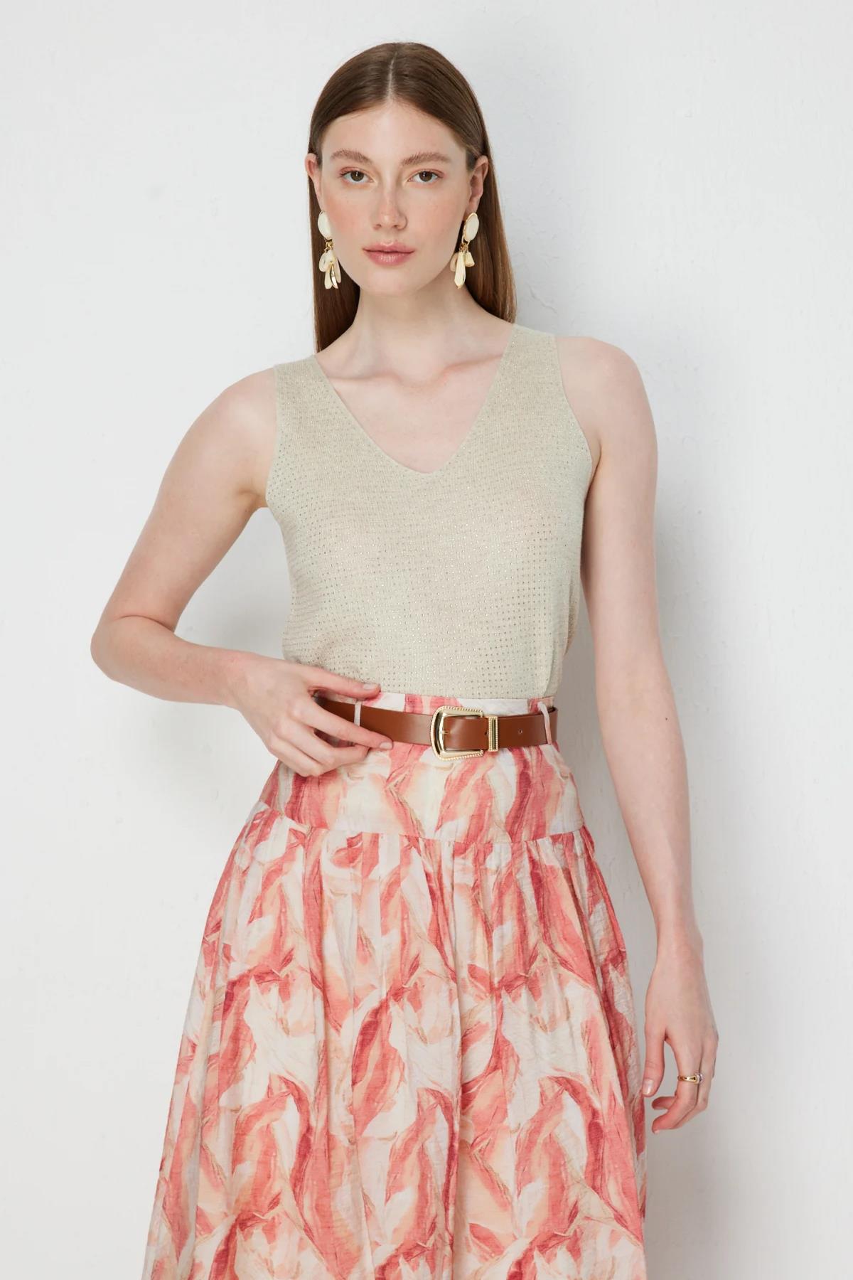 V-Neck Embellished Sleeveless Blouse