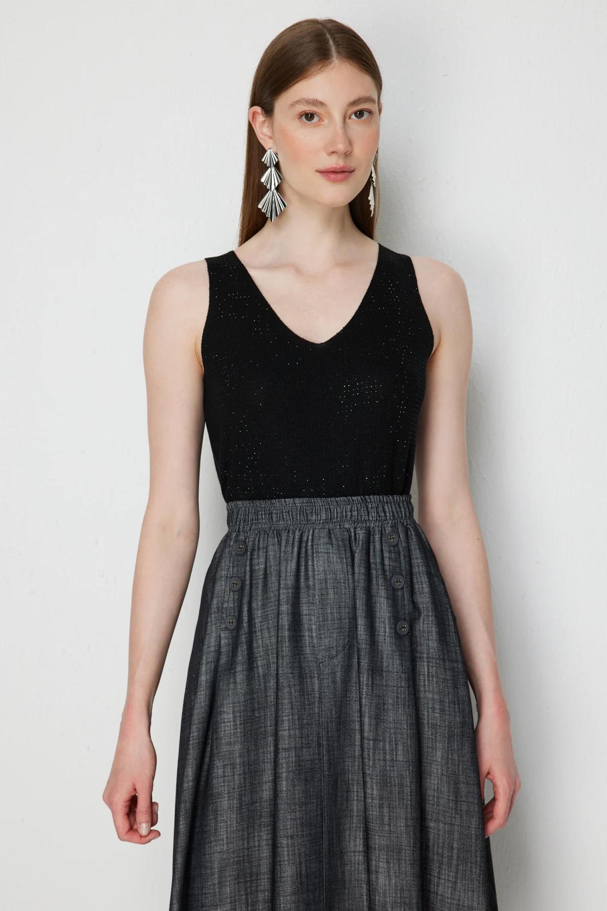 V-Neck Embellished Sleeveless Blouse