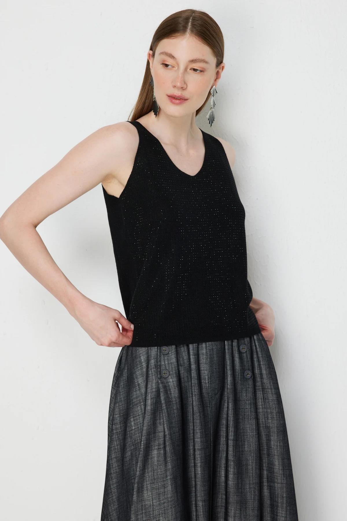 V-Neck Embellished Sleeveless Blouse