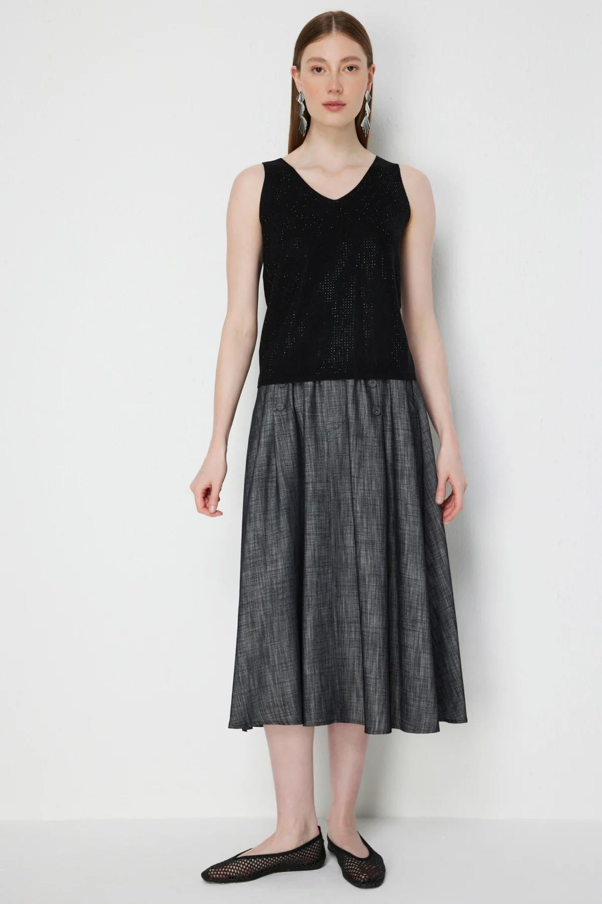 V-Neck Embellished Sleeveless Blouse