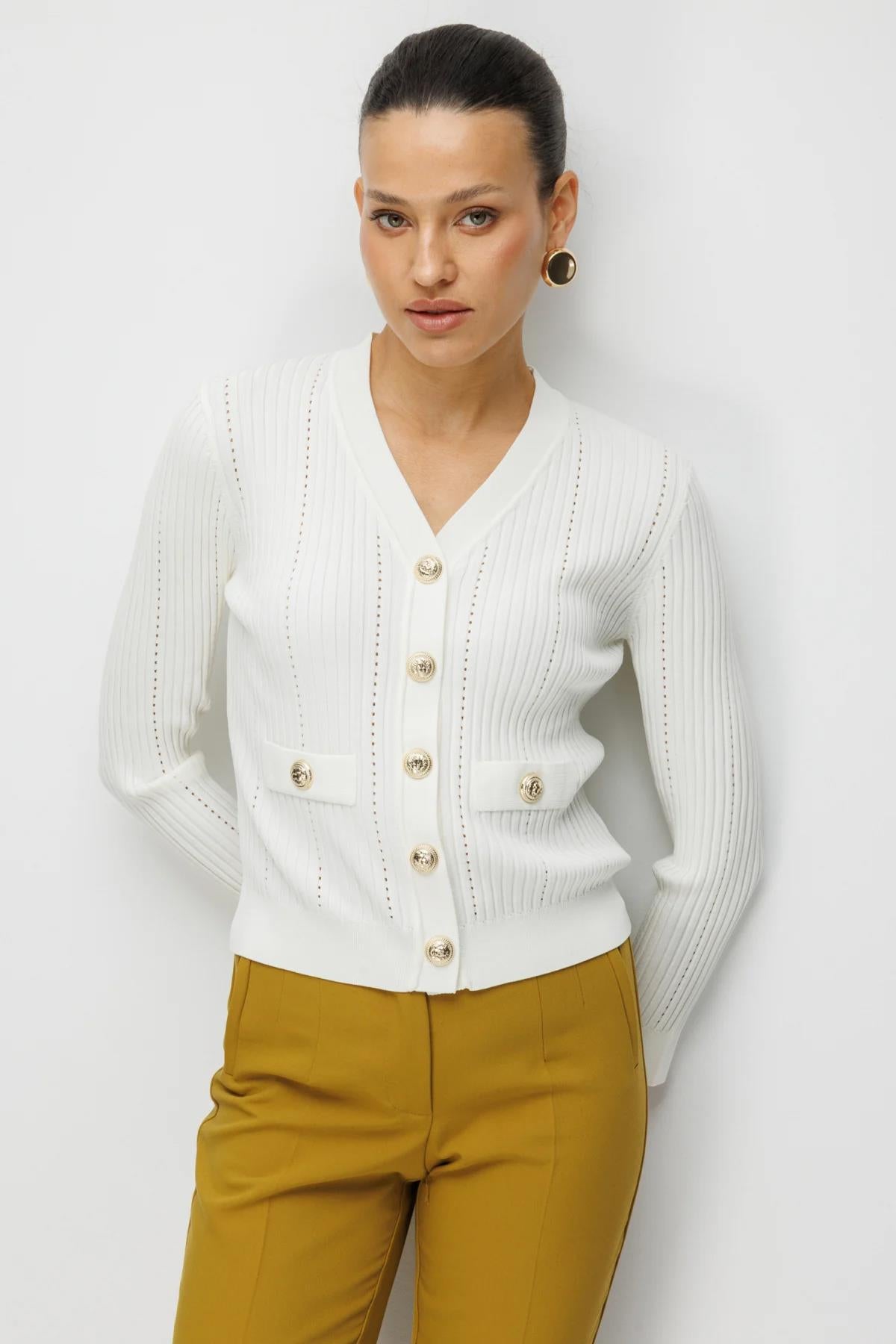 V Yaka Fitilli Triko Hırka