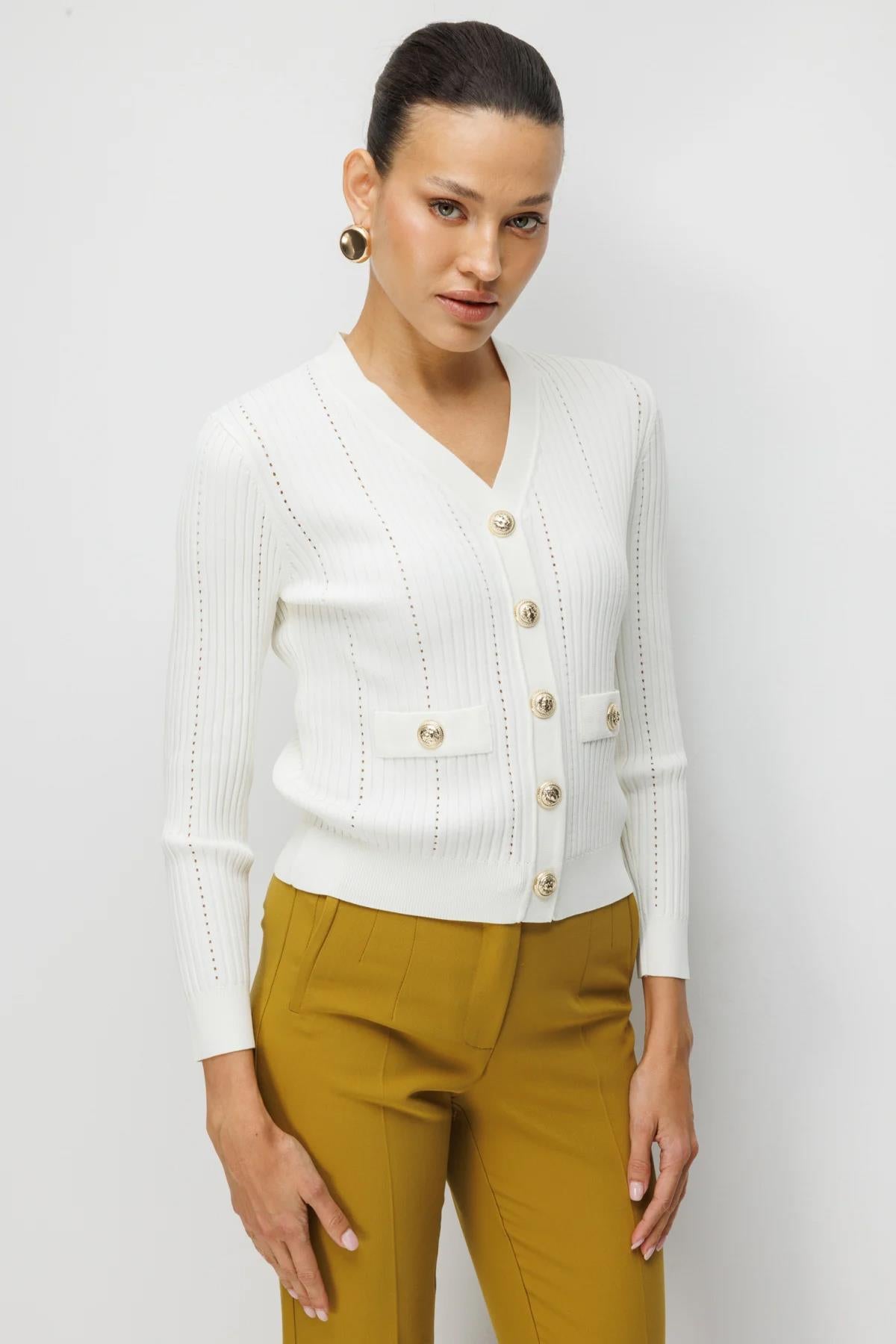 V Yaka Fitilli Triko Hırka