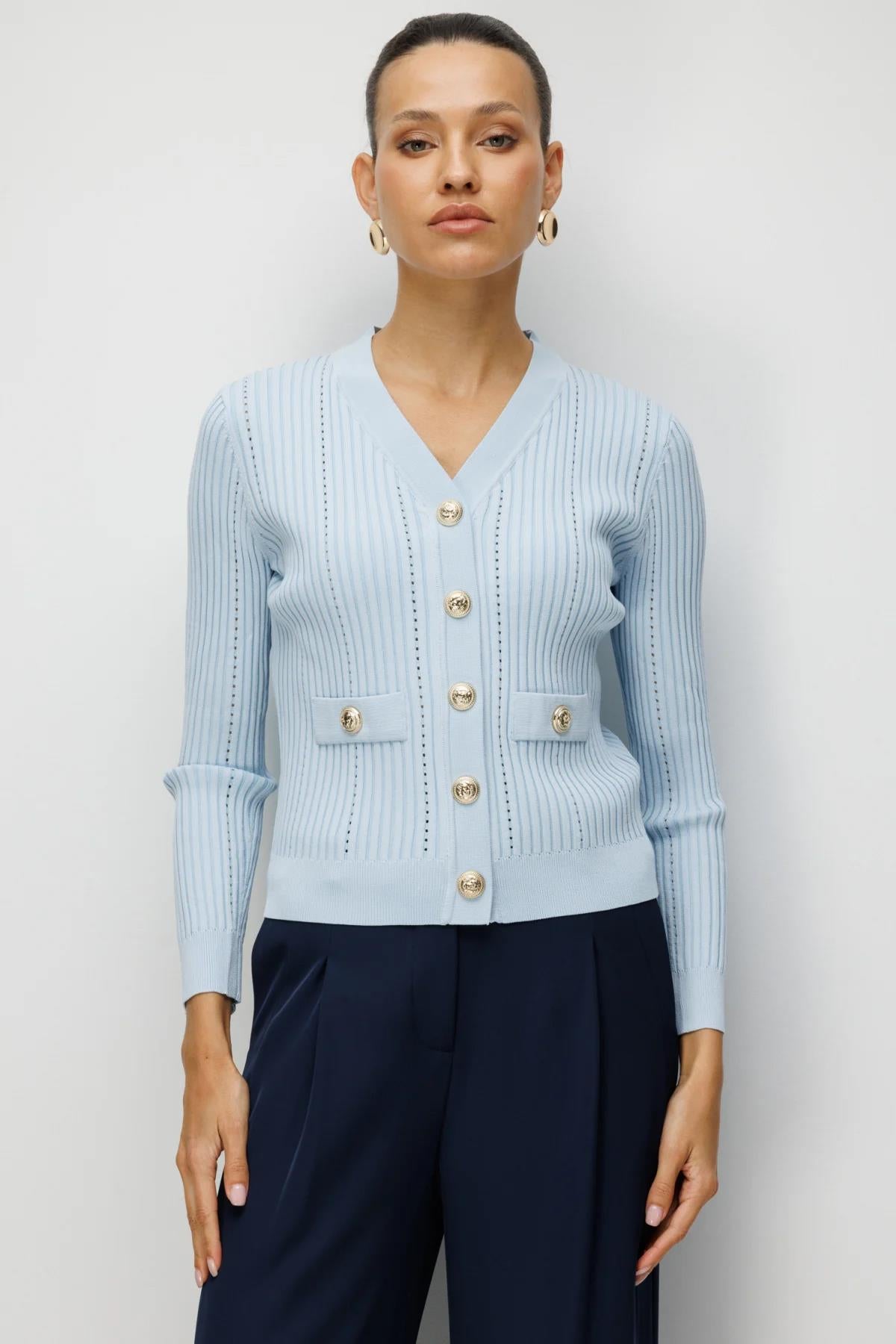 V Yaka Fitilli Triko Hırka