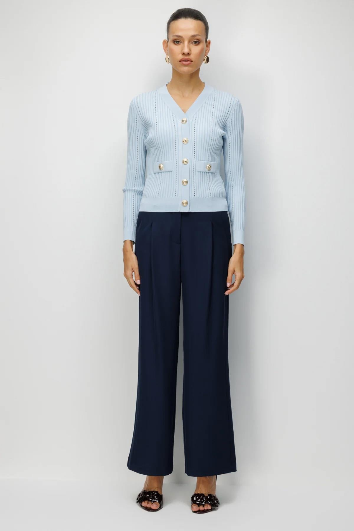 V Yaka Fitilli Triko Hırka