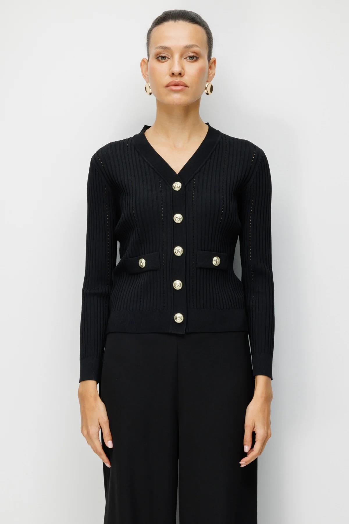 V Yaka Fitilli Triko Hırka