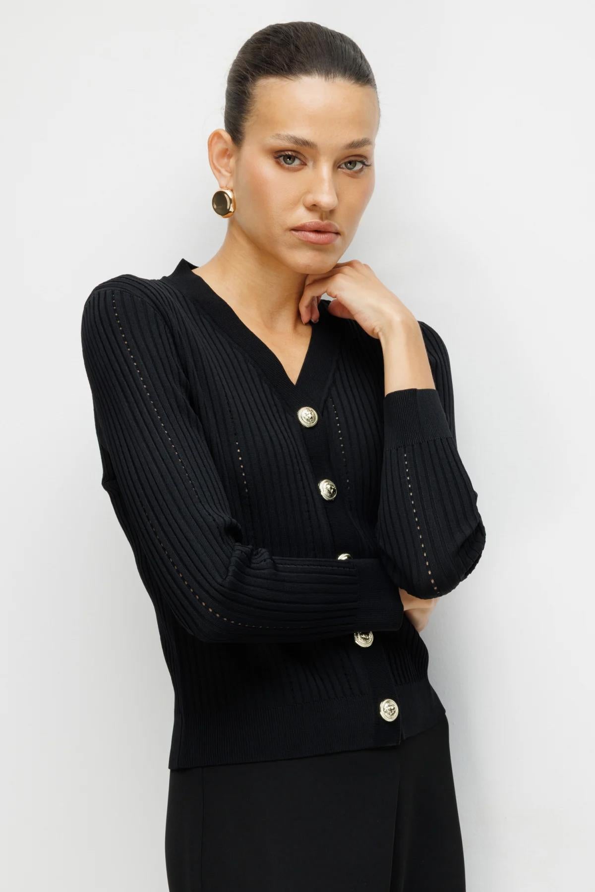 V Yaka Fitilli Triko Hırka