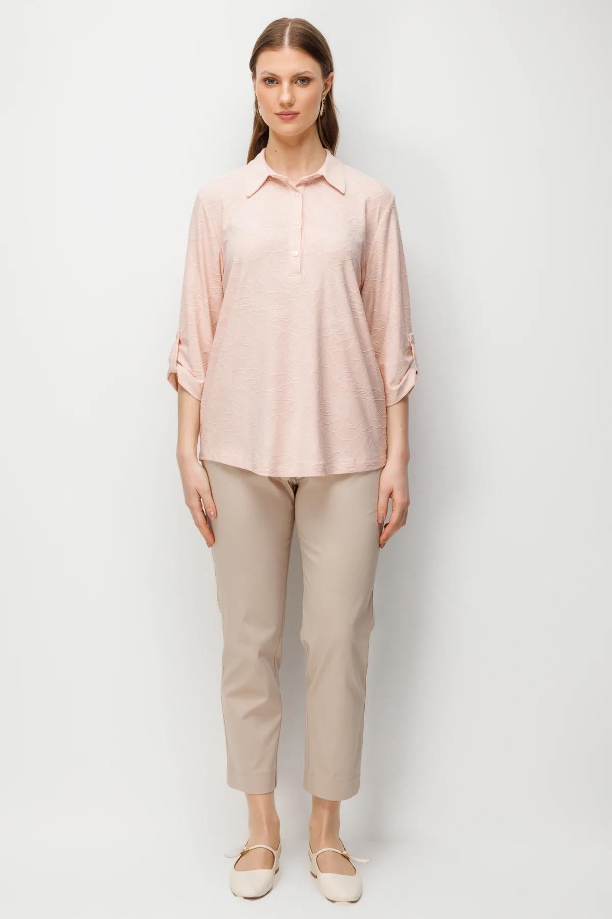 Yarım Kollu Düğmeli Büyük Beden Bluz