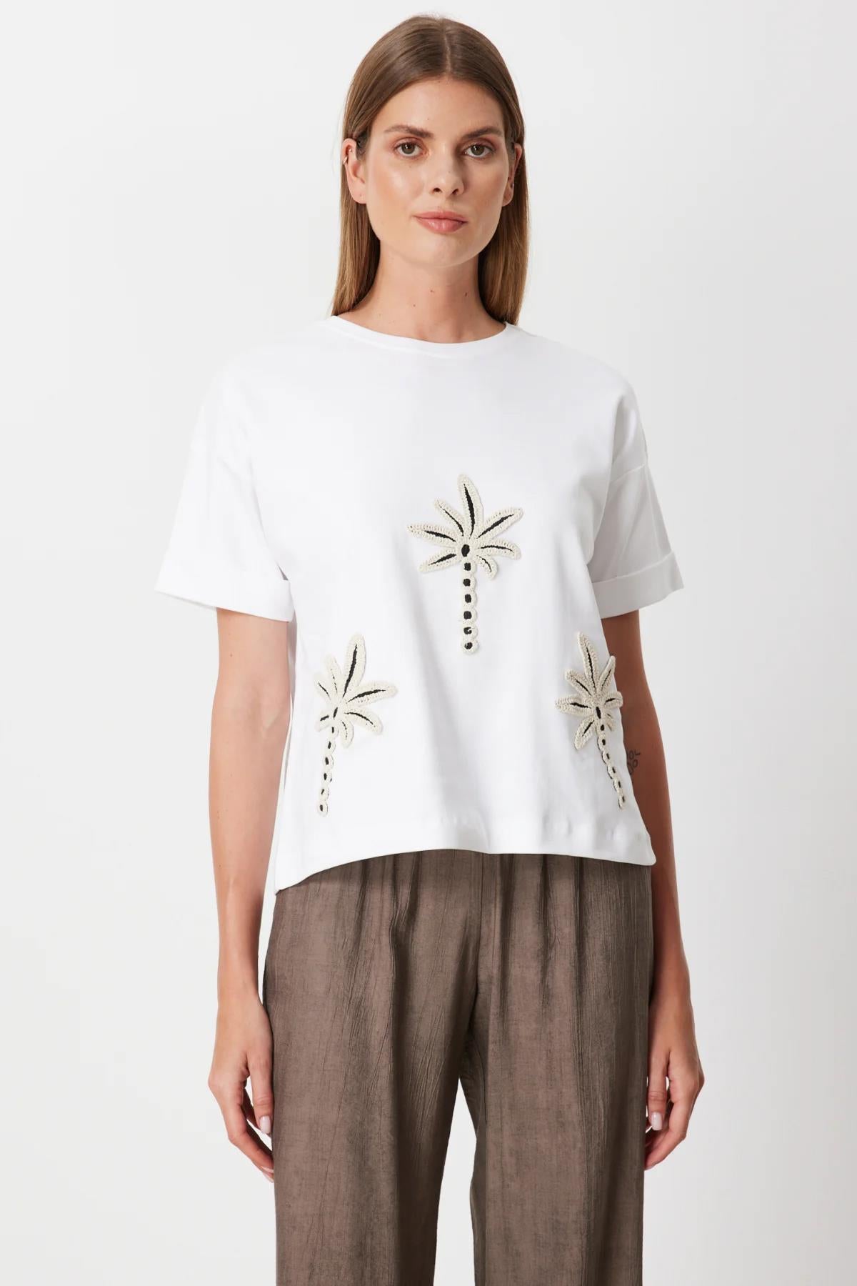 Lace Embroidered Crew Neck Blouse